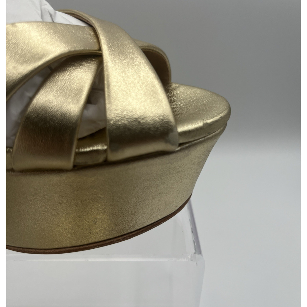 Schutz Women Platform Heel 6.5B Gold Leather Sole Ankle Strap Cocktail Shoes NIB - Picture 6 of 16